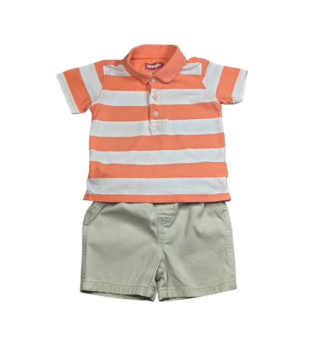 Wrangler Baby Boys Striped Polo Shirt & Light Khaki Shorts Size 24M